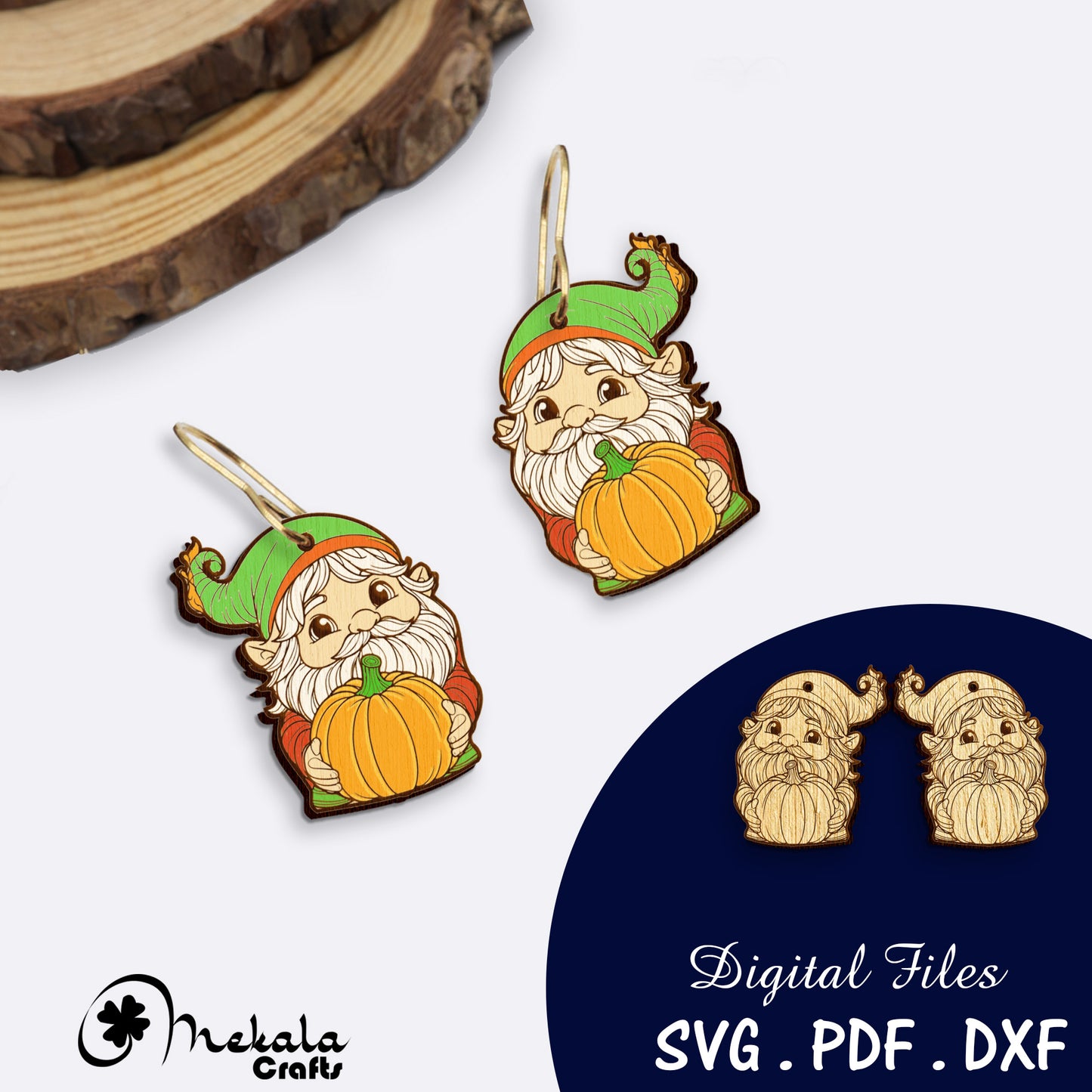 gnome fall earring gnome with pumpkin laser cut earrings digital file | available in svg pdf and dxf files