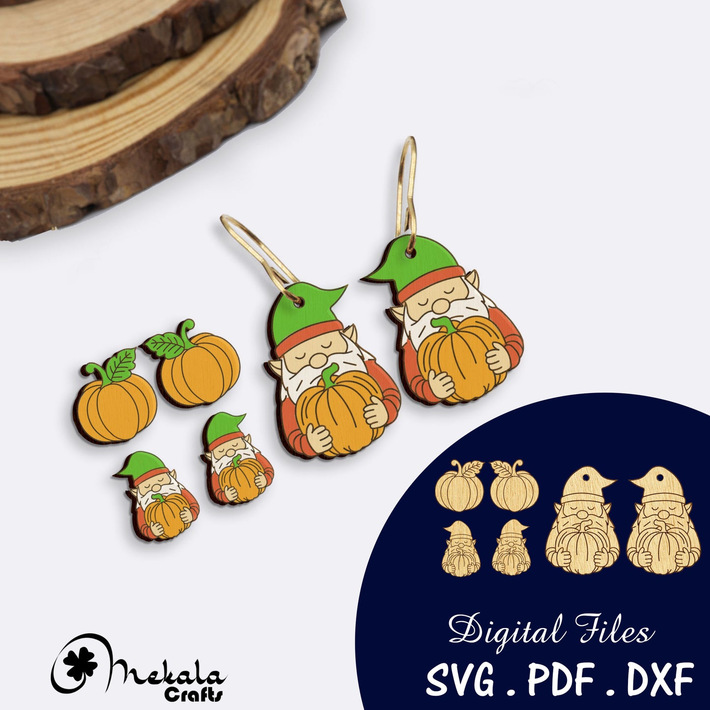 gnome fall stud and dangle earring laser cut earrings digital file | svg bundle |available in svg pdf and dxf files