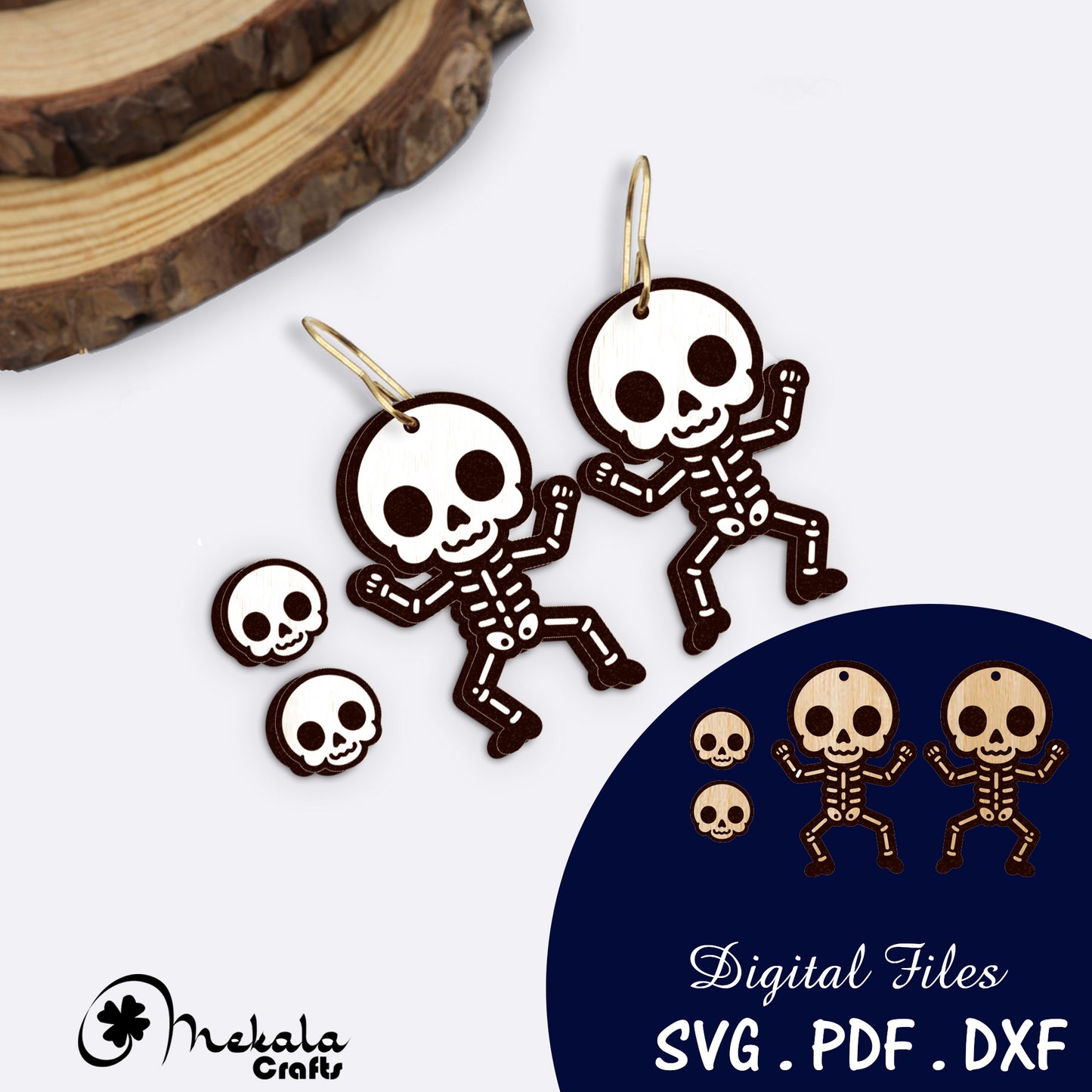 Halloween skeleton laser cut wood acrylic earring file in svg dxf and pdf format