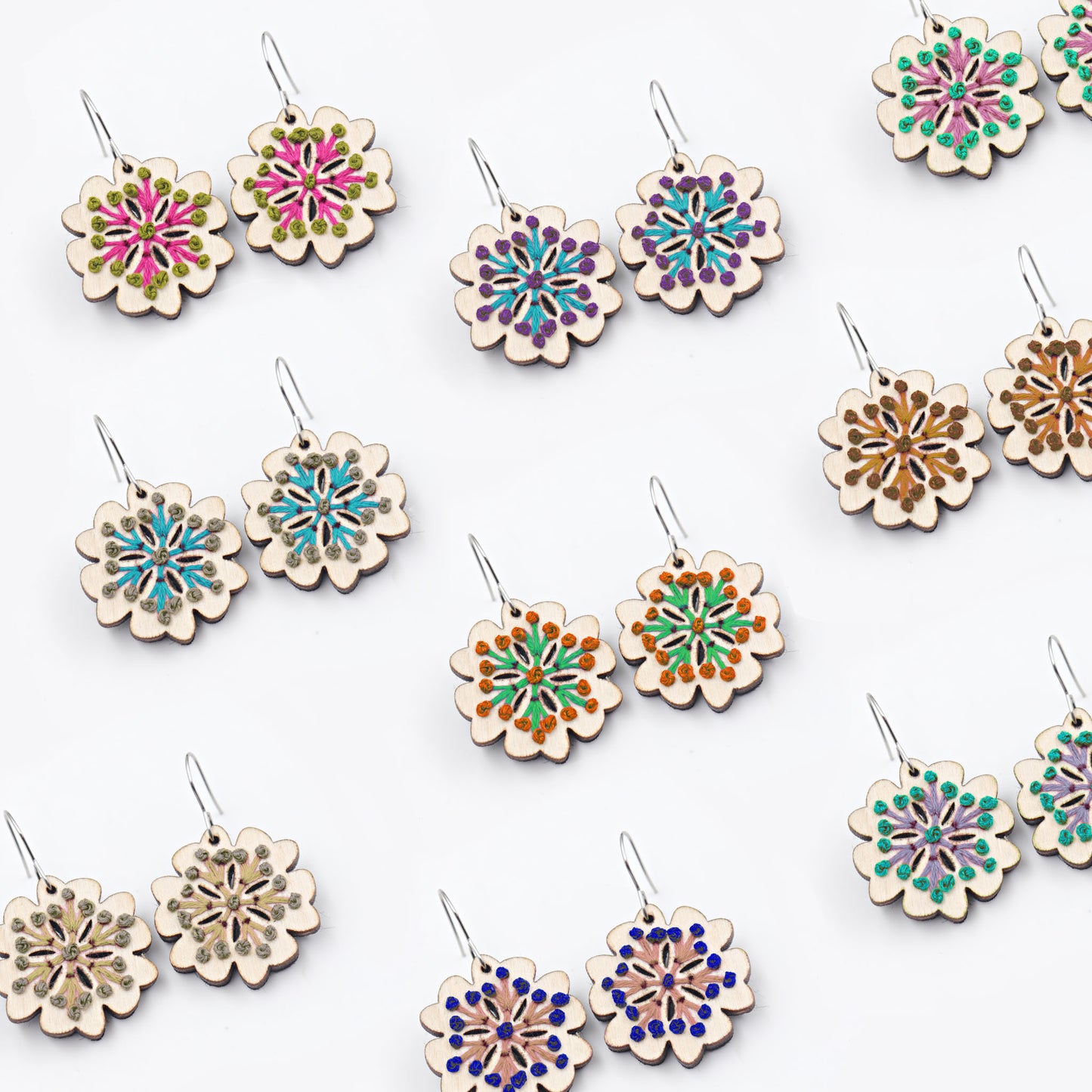 Floral Embroidery Earrings laser cut file for glowforge and other laser cutters in svg , pdf and dxf file format, lighburn compatible