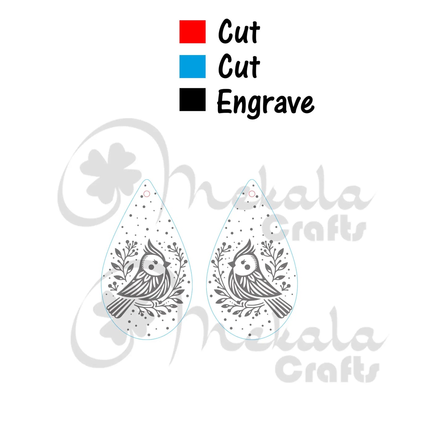 cardinal bird svg earrings wood acrylic leather laser files in svg pdf and dxf format