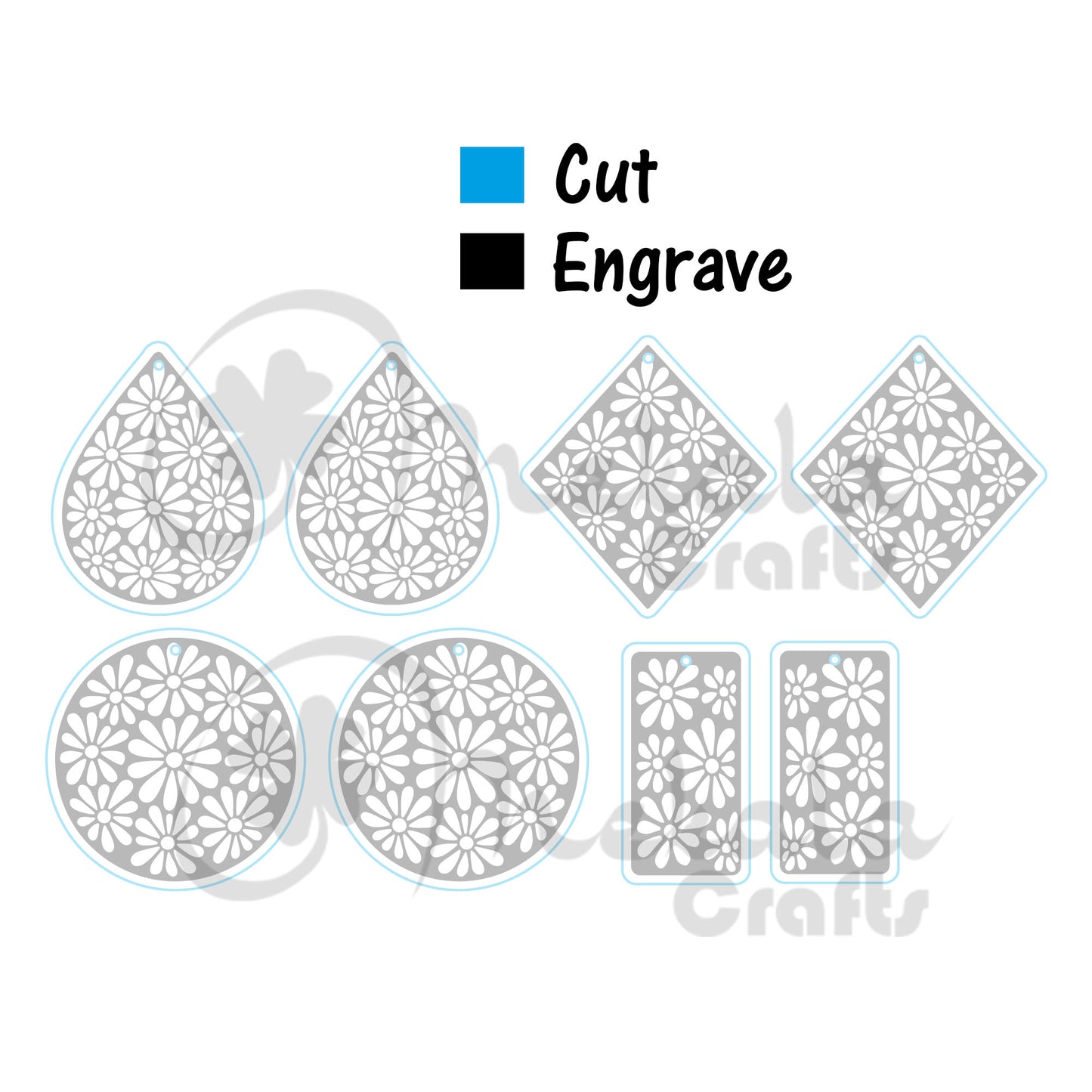 floral laser cut earring file, svg bundle, daisy earrings cut file, laser file, glowforge earring file