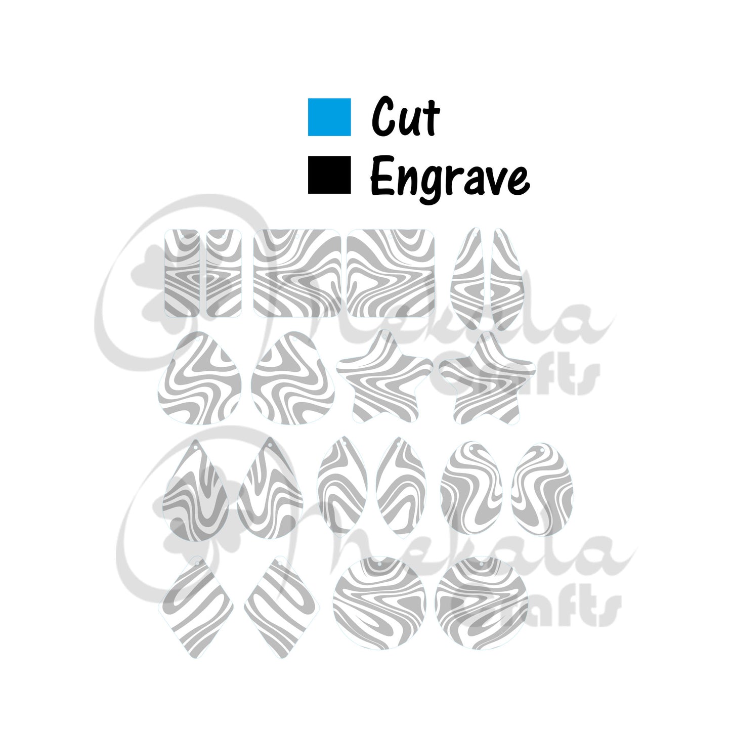 marble waves laser cut earring file, wave pattern earrings, wood earrings, laser earring files, glowforge svg