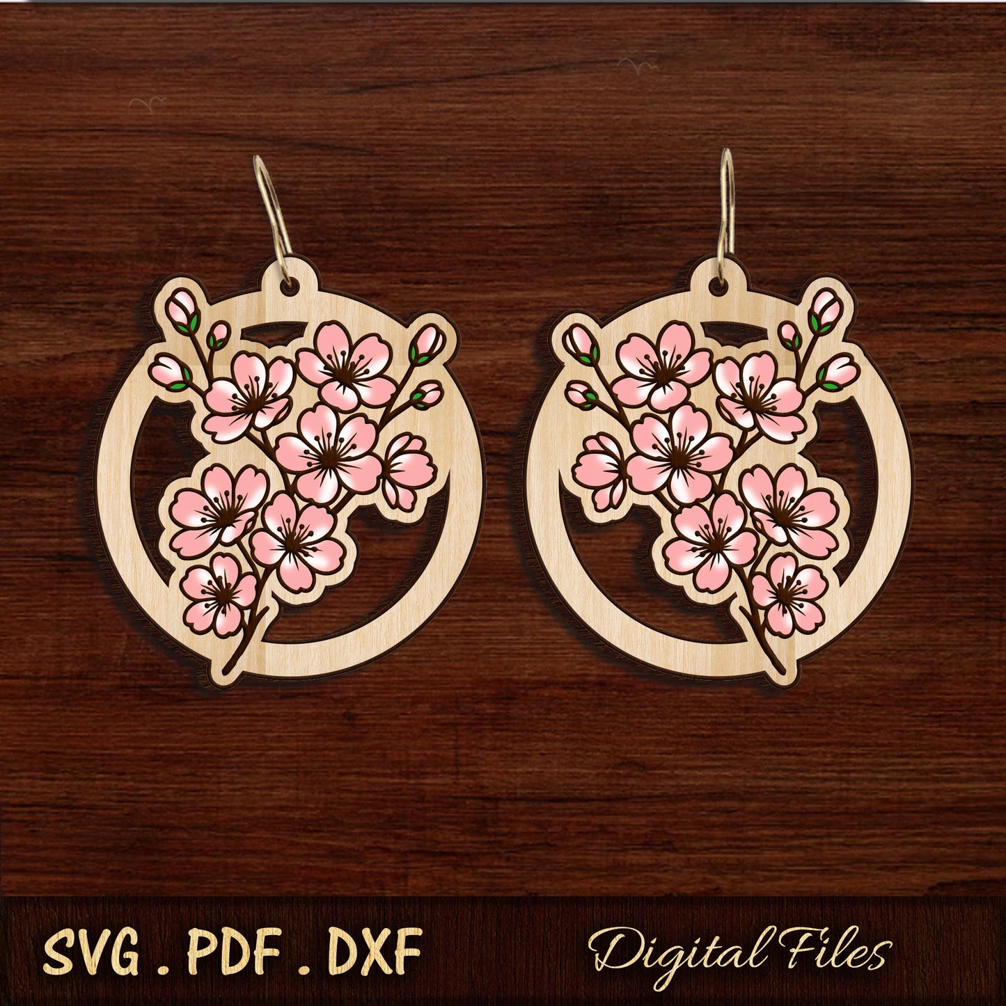 cherry blossom earrings cut file, laser cut earring file, wood earrings, floral wood earrings, cherry blossom earrings