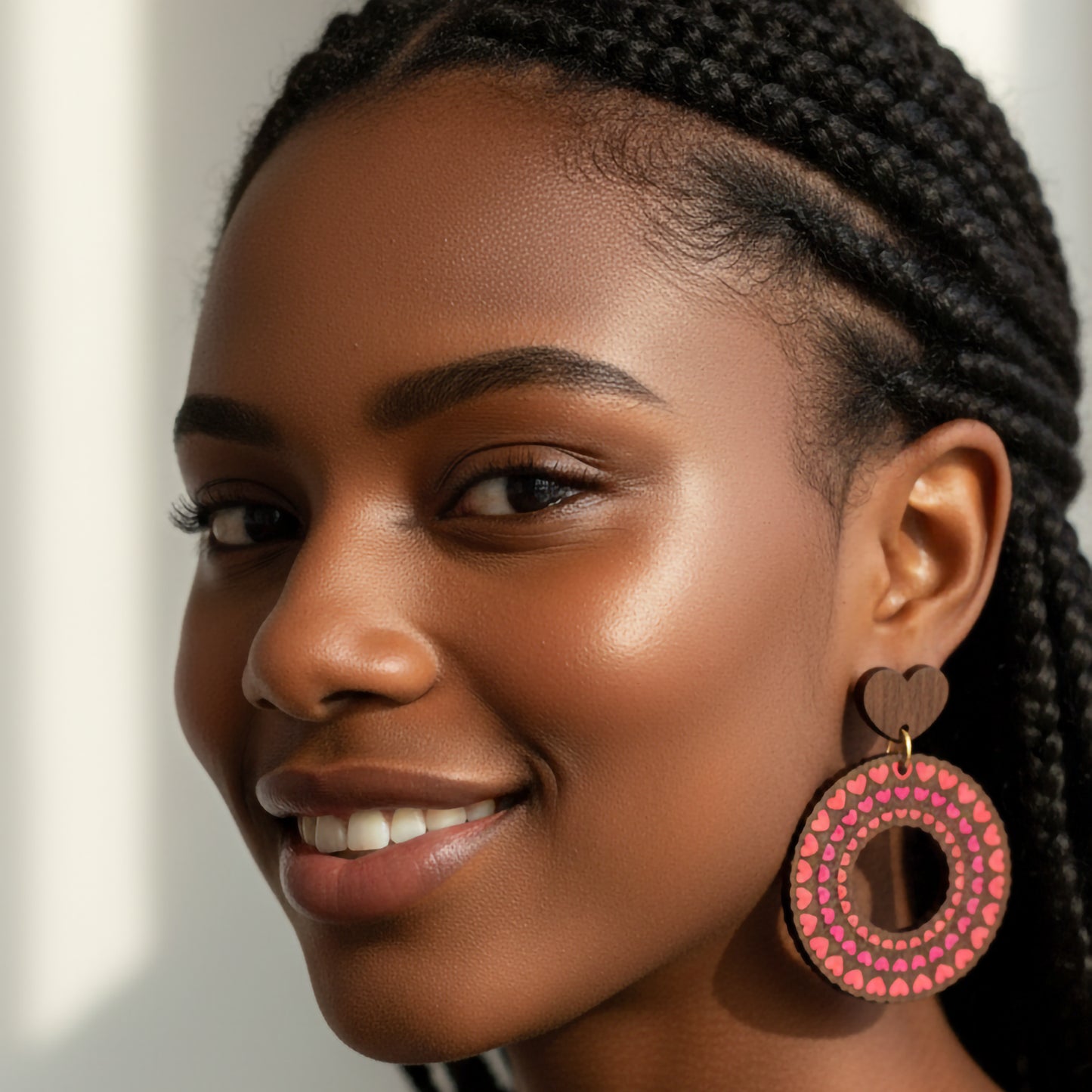 Hand-Painted Wooden Heart Circle Earrings | Gift for Her