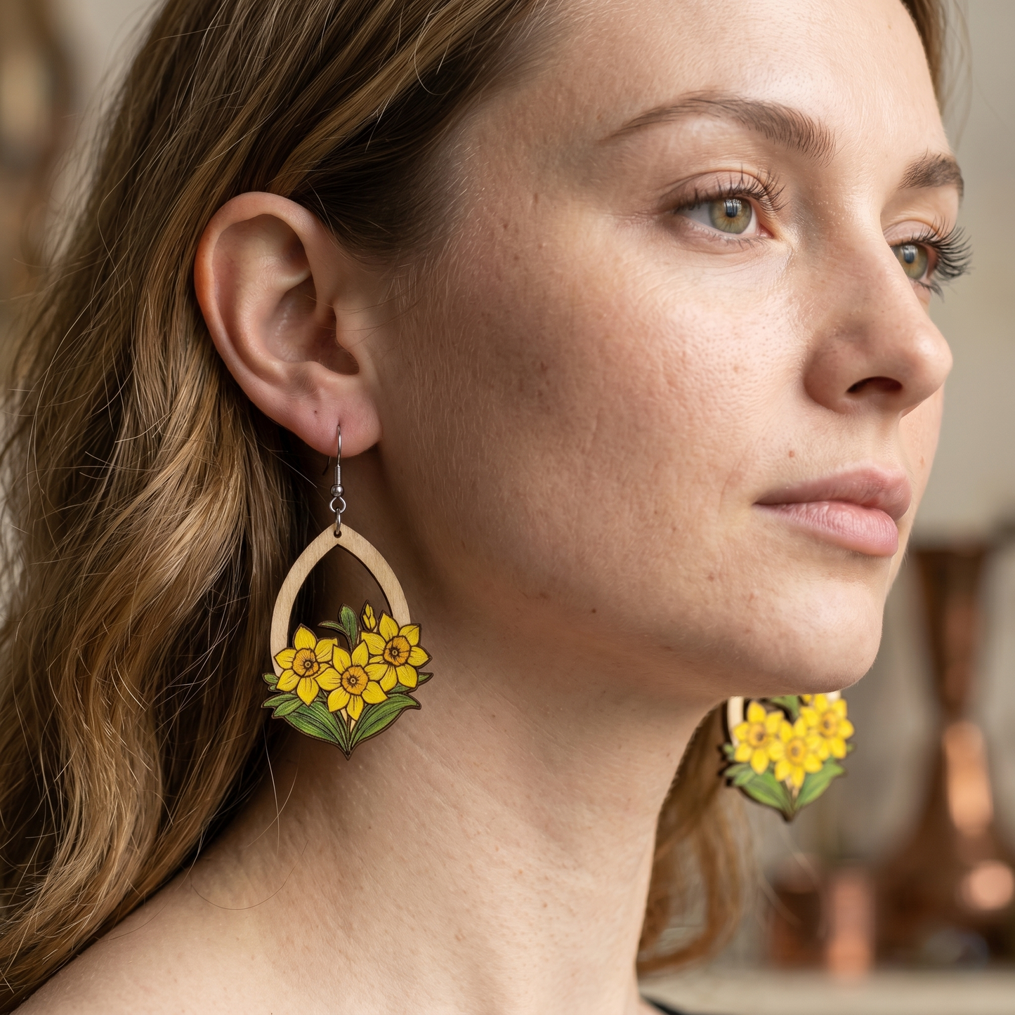 daffodil wooden earrings laser cut file (SVG,DXF and PDF)