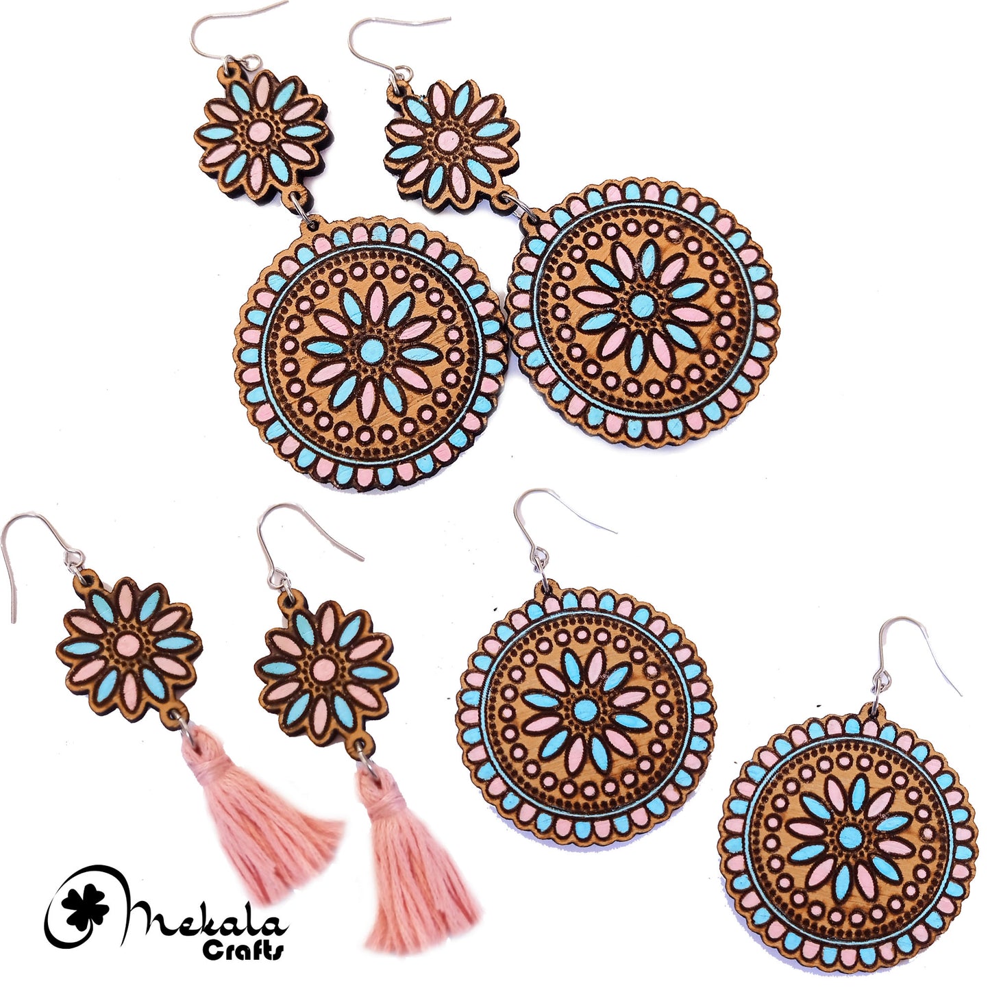 3 in 1 earrings file bohemian flower earring laser cut wood earrings | dangle earring in svg dxf and pdf formats