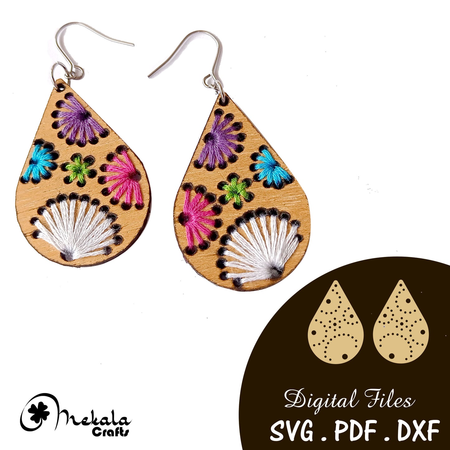 embroidery earring svg laser cut wooden earring svg file | svg pdf and dxf formats instructions manual included