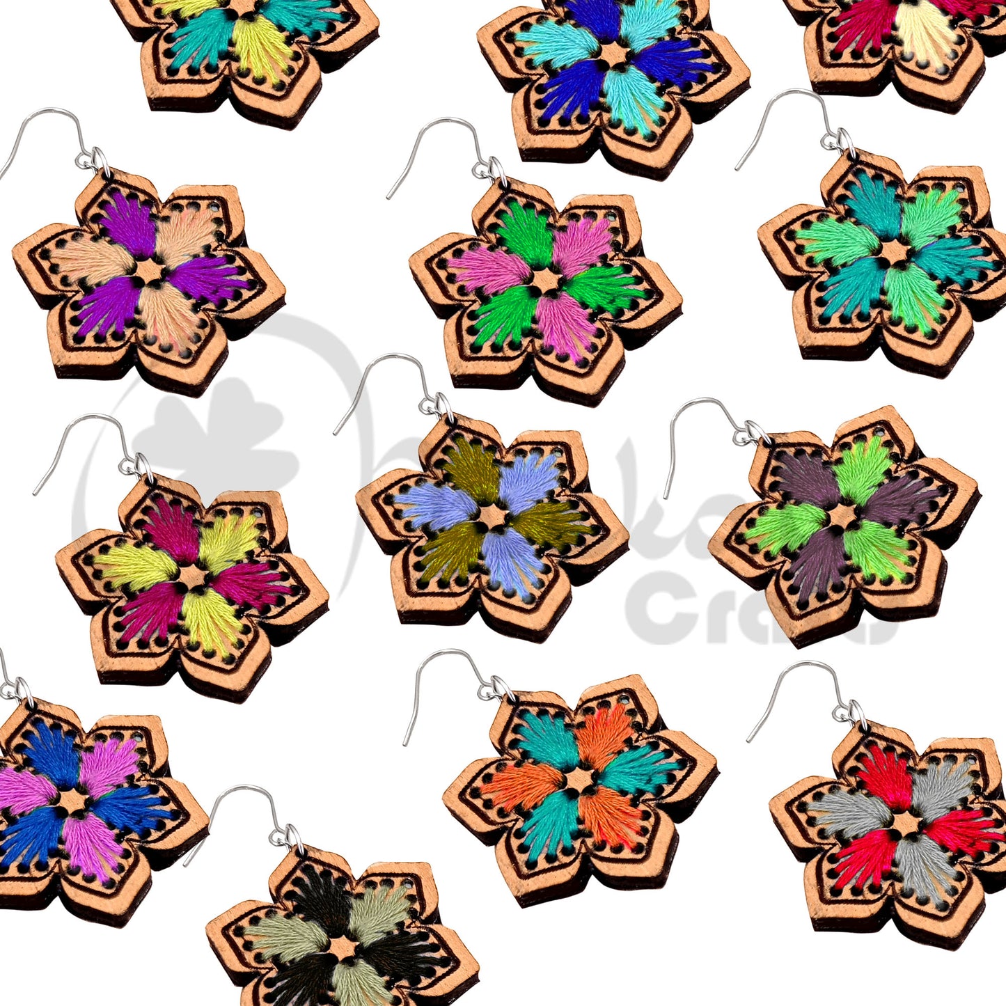 embroidery earring svg file wood laser cut embroidery earrings file wood acrylic and leather laser cutting