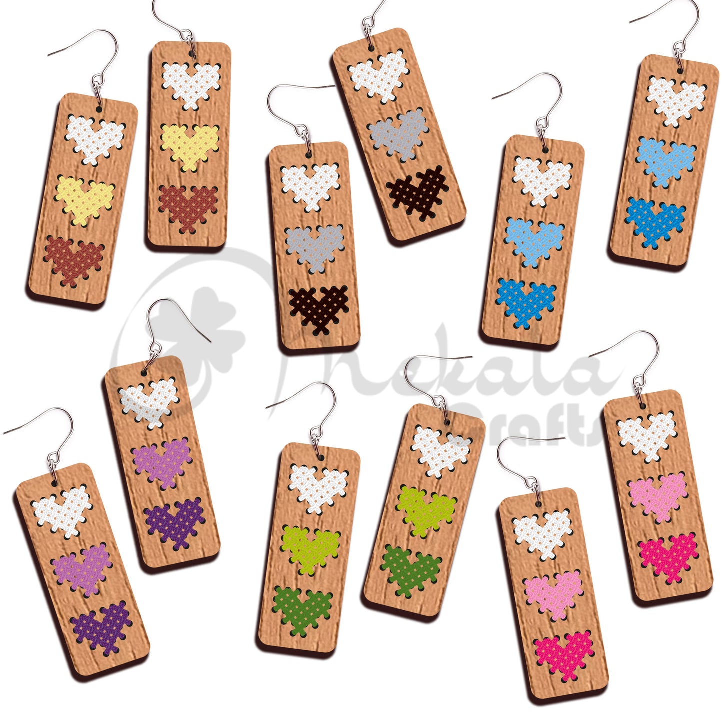 heart embroidery cross stitch laser cut earring file for wood leather and acrylic in svg pdf and dxf format