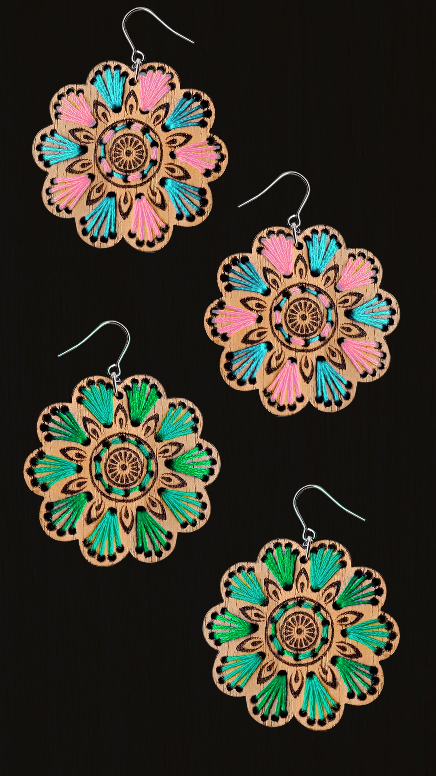 embroidery earring floral mandala svg file wood laser cut embroidery earrings file wood acrylic and leather laser cutting