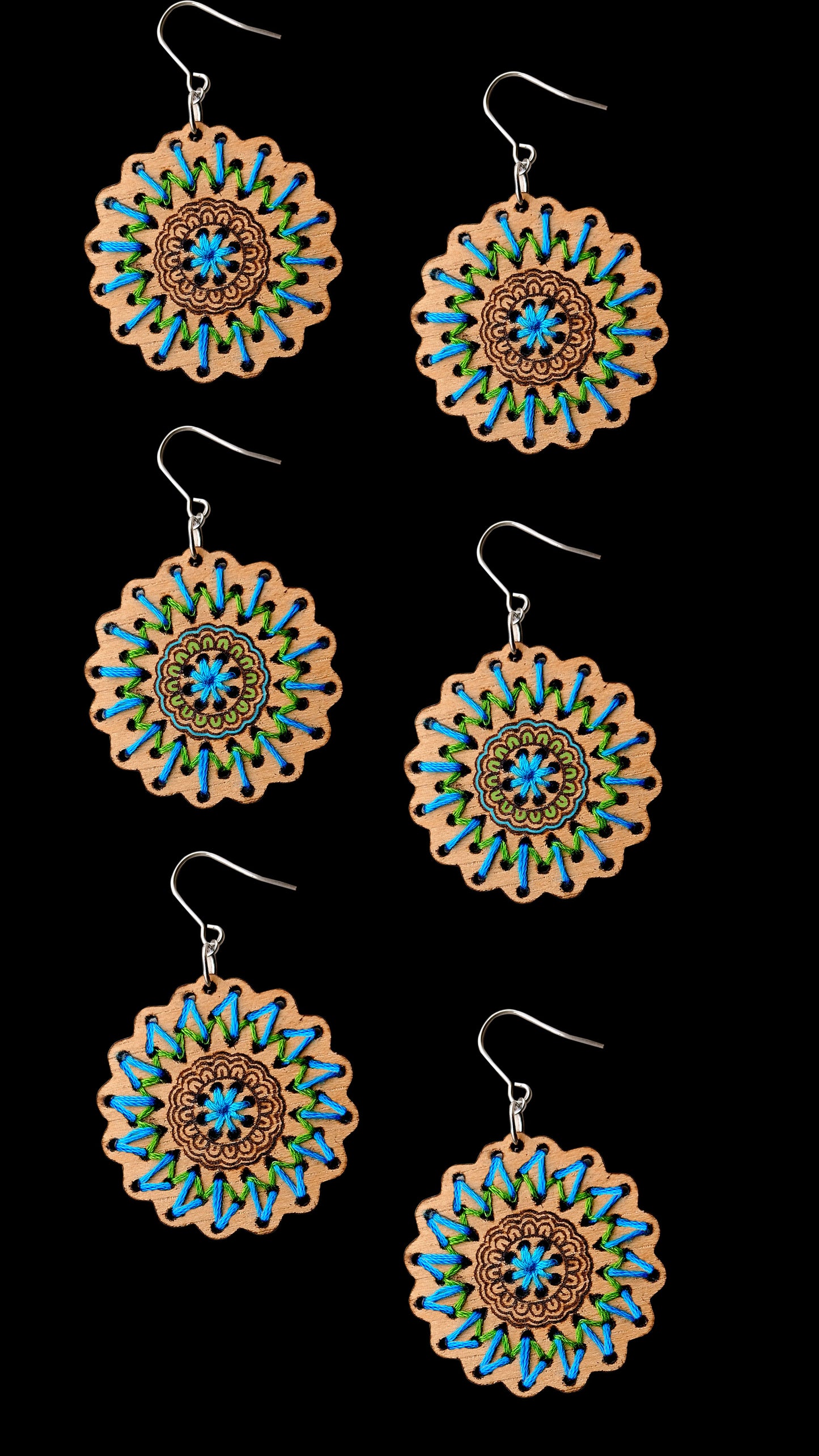 embroidery earrings svg file sunburst mandala laser cut file available in svg dxf and pdf format