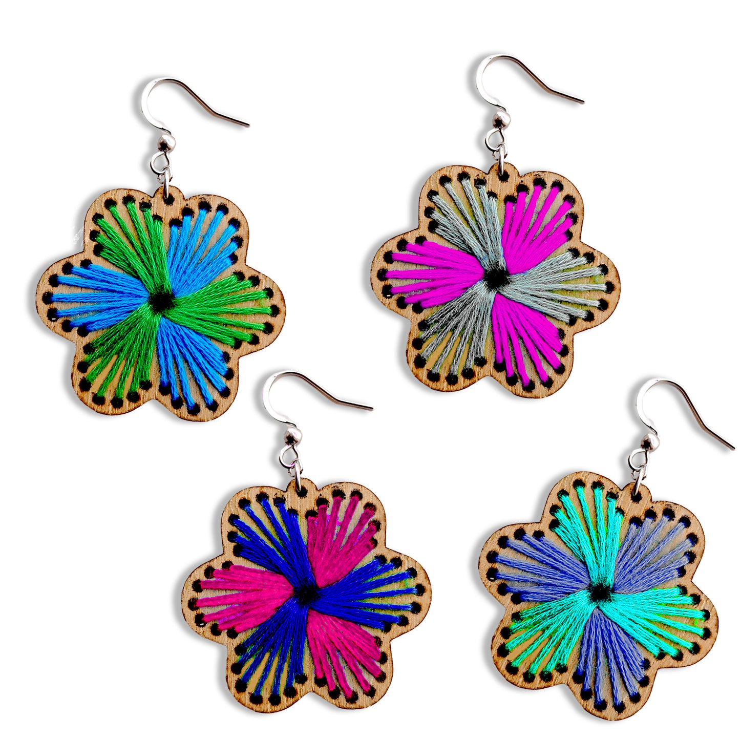 Floral embroidery wood earrings laser cut file for wood acrylic and leather earrings available in pdf svg and dxf file format