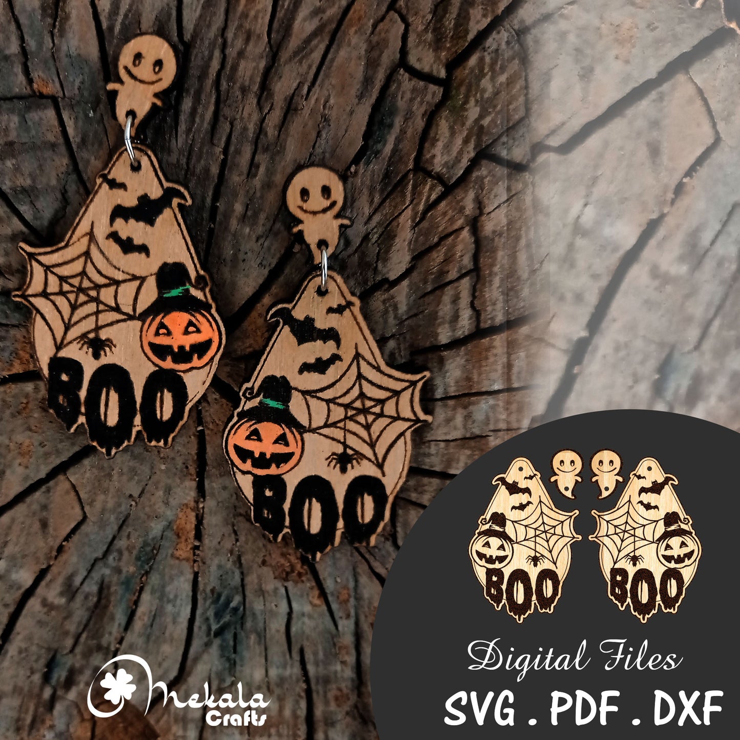 Halloween spooky laser cut wood acrylic earring file in svg dxf and pdf format