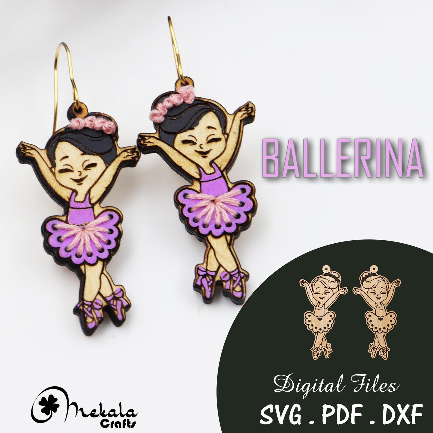 wooden embroidery earring laser file | ballerina earring file | Scoring file | instructions manual included