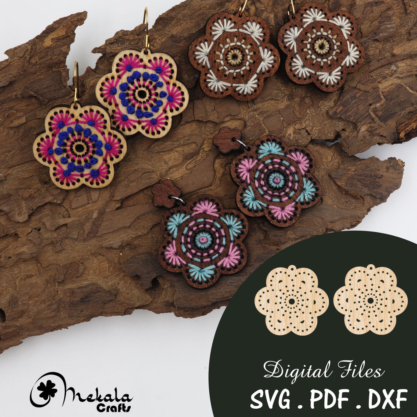 embroidery earring svg file wood laser cut embroidery earrings file wood acrylic and leather laser cutting instructions manual included