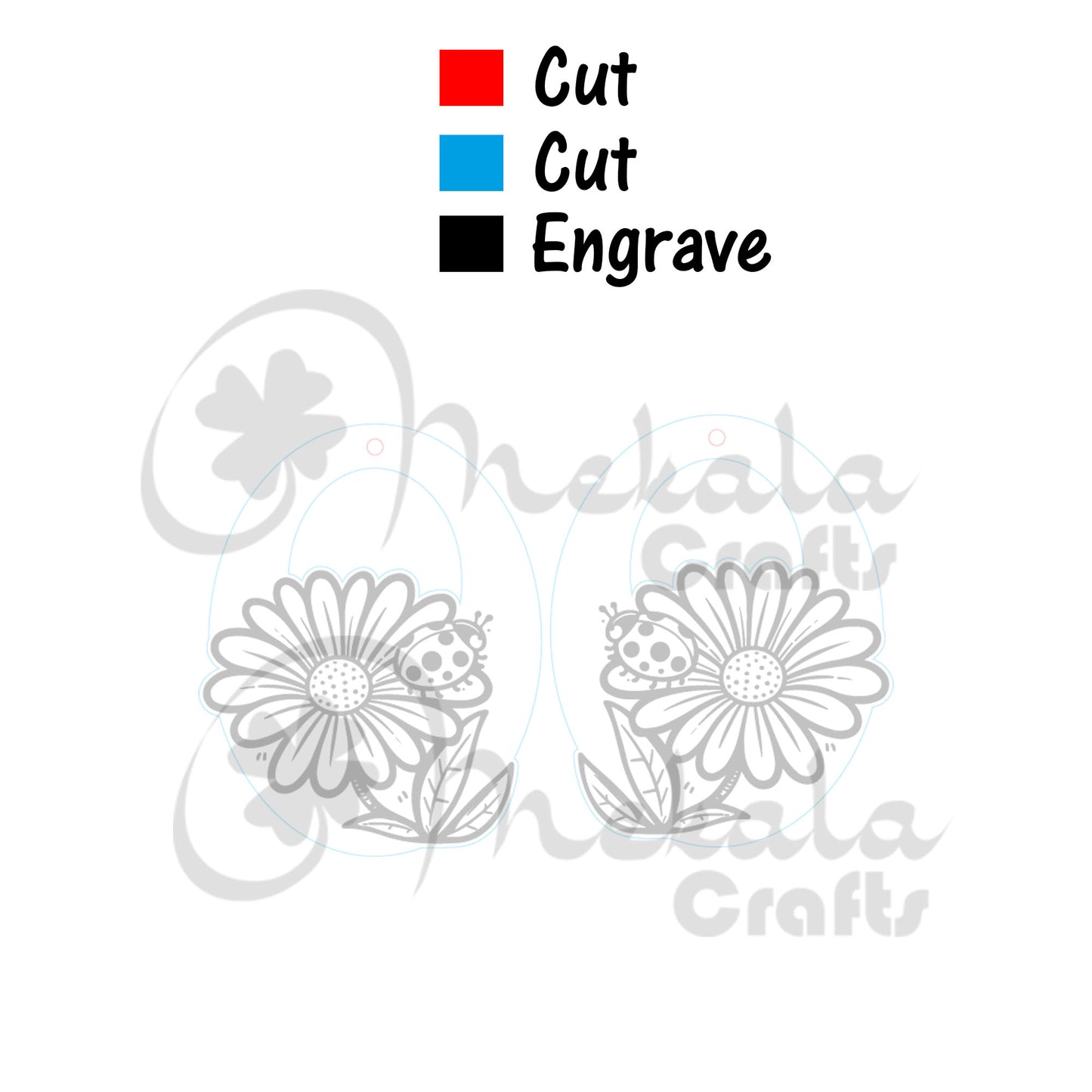 daisy flower lady bug wooden earrings laser cut file svg dxf and psd works with glowforge lightburn compatible and other lasers