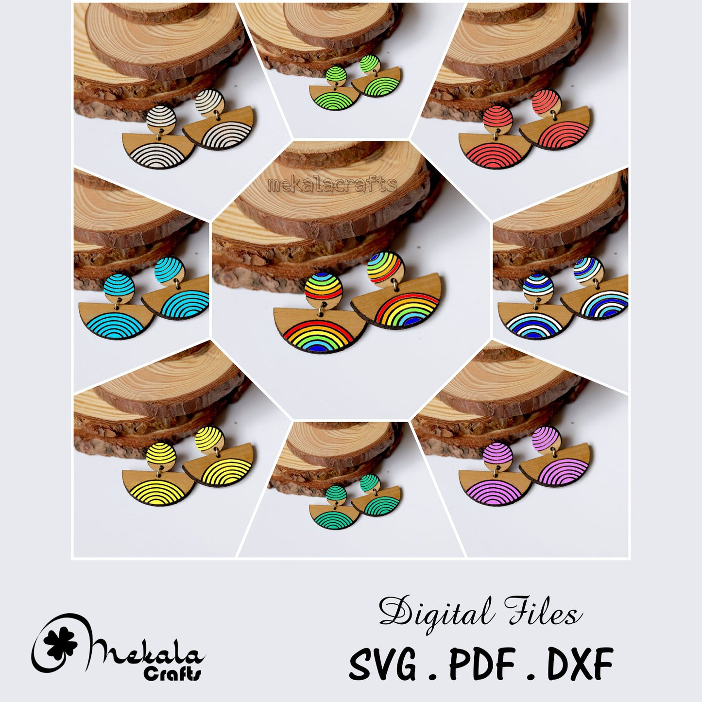 Semi circle laser cut earring digital file | earring svg dxf and pdf formats | wooden earring | acrylic earring