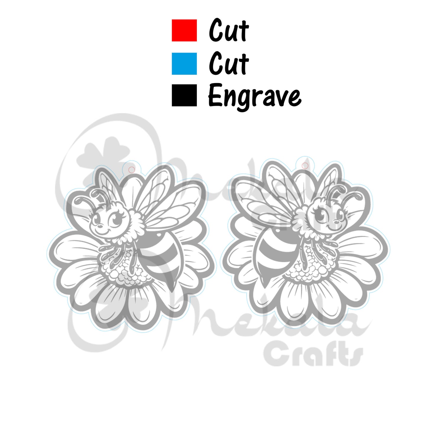 honey bee on a daisy flower laser cut earring file available in svg pdf and dxf files