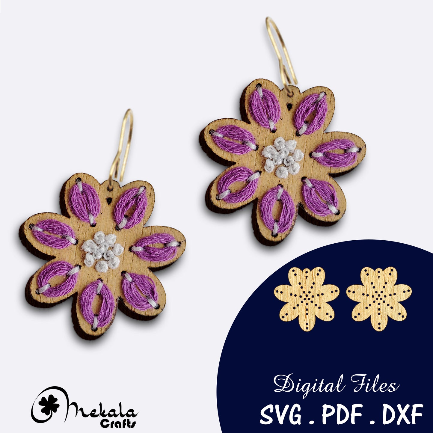 embroidery earring svg laser cut file floral earring svg petal stitch wooden earrings with pdf instructions manual