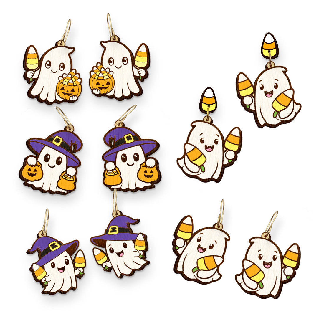 halloween earrings svg laser cut file cute ghost svg bundle wooden earring