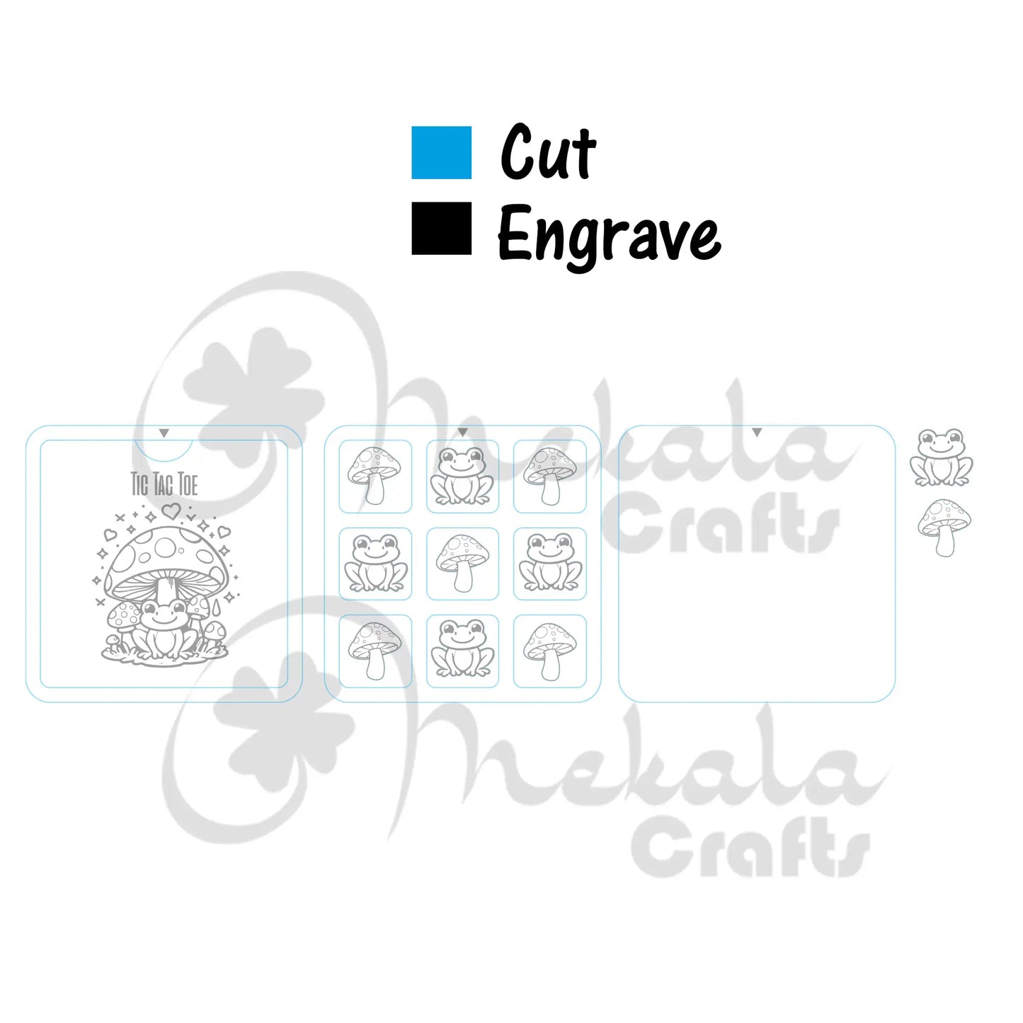 wooden Tic Tac Toe game | Mushroom and Frog | svg pdf dxf laser cut files | digital download | instructions Manual Included