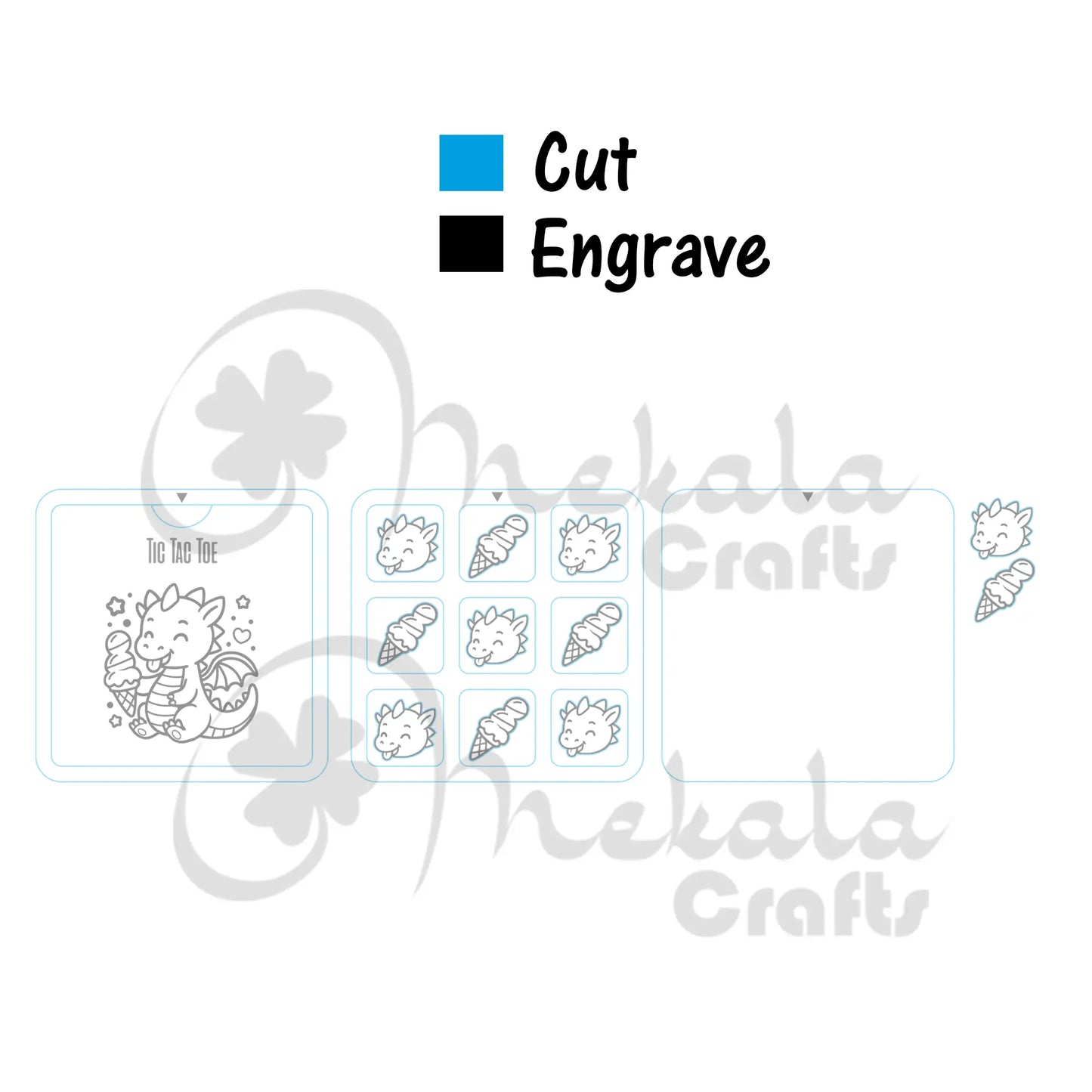 dragon Tic Tac Toe wooden game | dragon and ice cream| svg pdf dxf laser cut files | digital download | instructions Manual Included