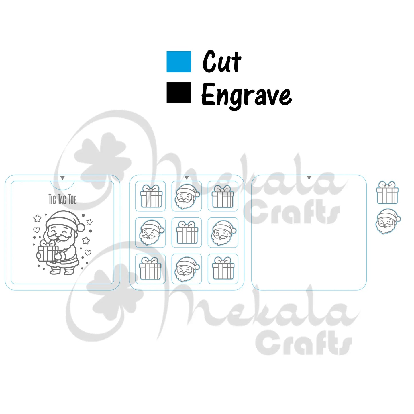 christmas Tic Tac Toe wooden game | santa and gift box cream| svg pdf dxf laser cut files | digital download | instructions Manual included