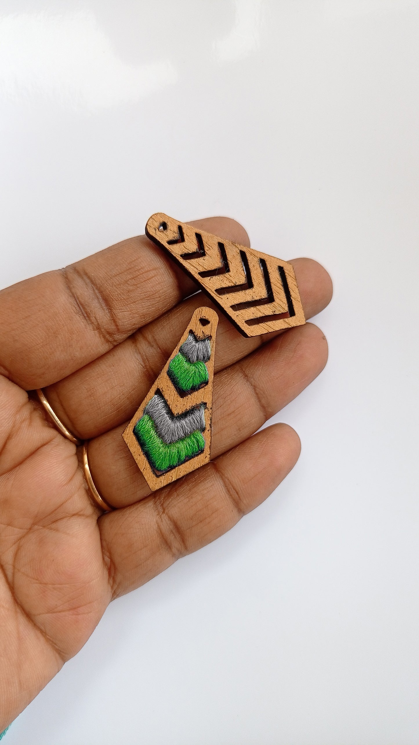 wood embroidery earring chevron pattern earrings stitch it laser cut design file available in pdf svg and dxf | Instructions Manual included