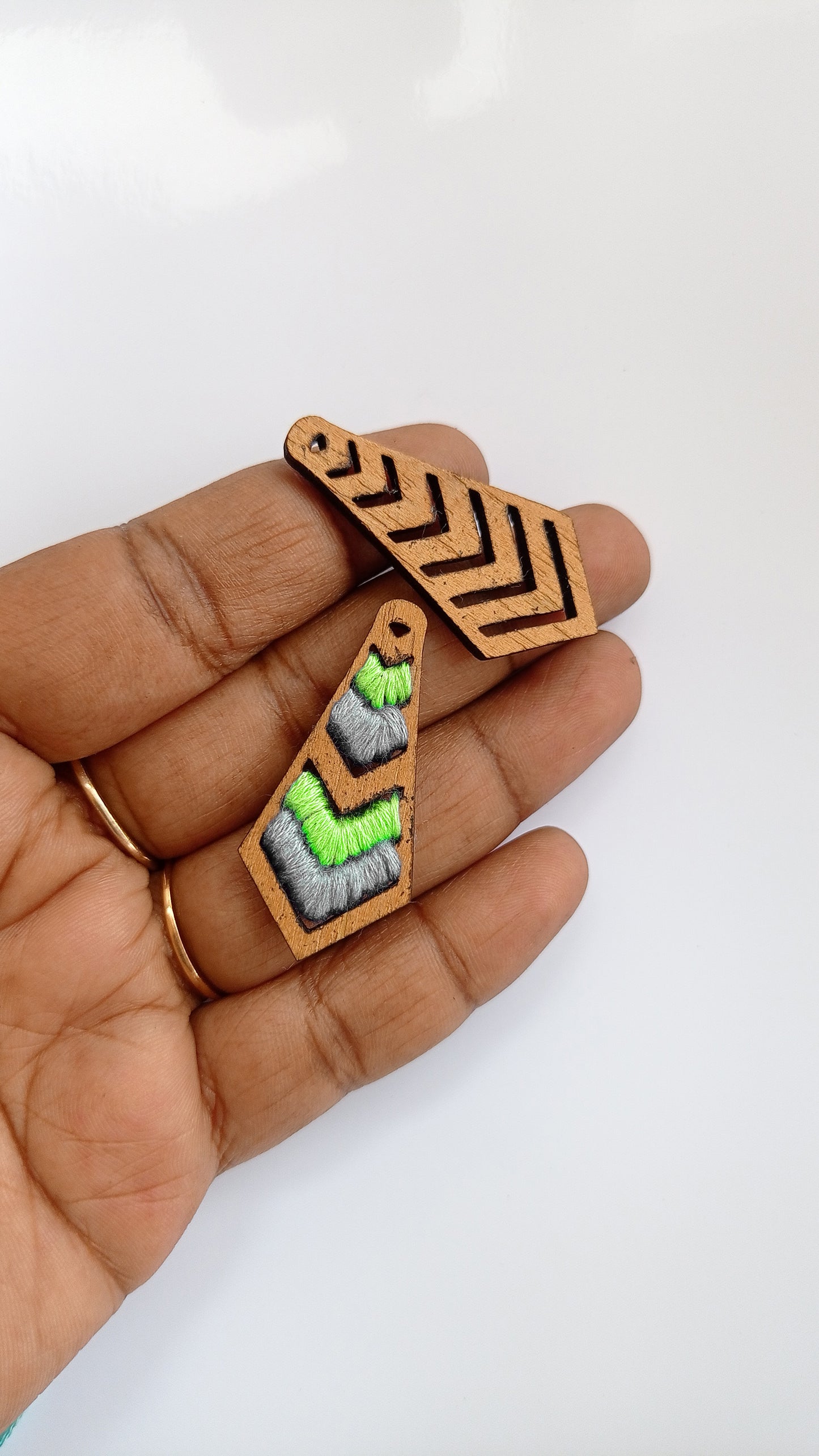 wood embroidery earring chevron pattern earrings stitch it laser cut design file available in pdf svg and dxf | Instructions Manual included