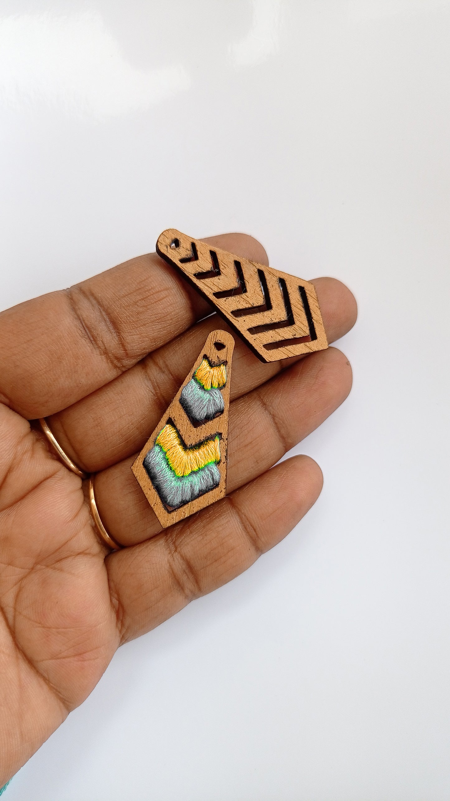 wood embroidery earring chevron pattern earrings stitch it laser cut design file available in pdf svg and dxf | Instructions Manual included