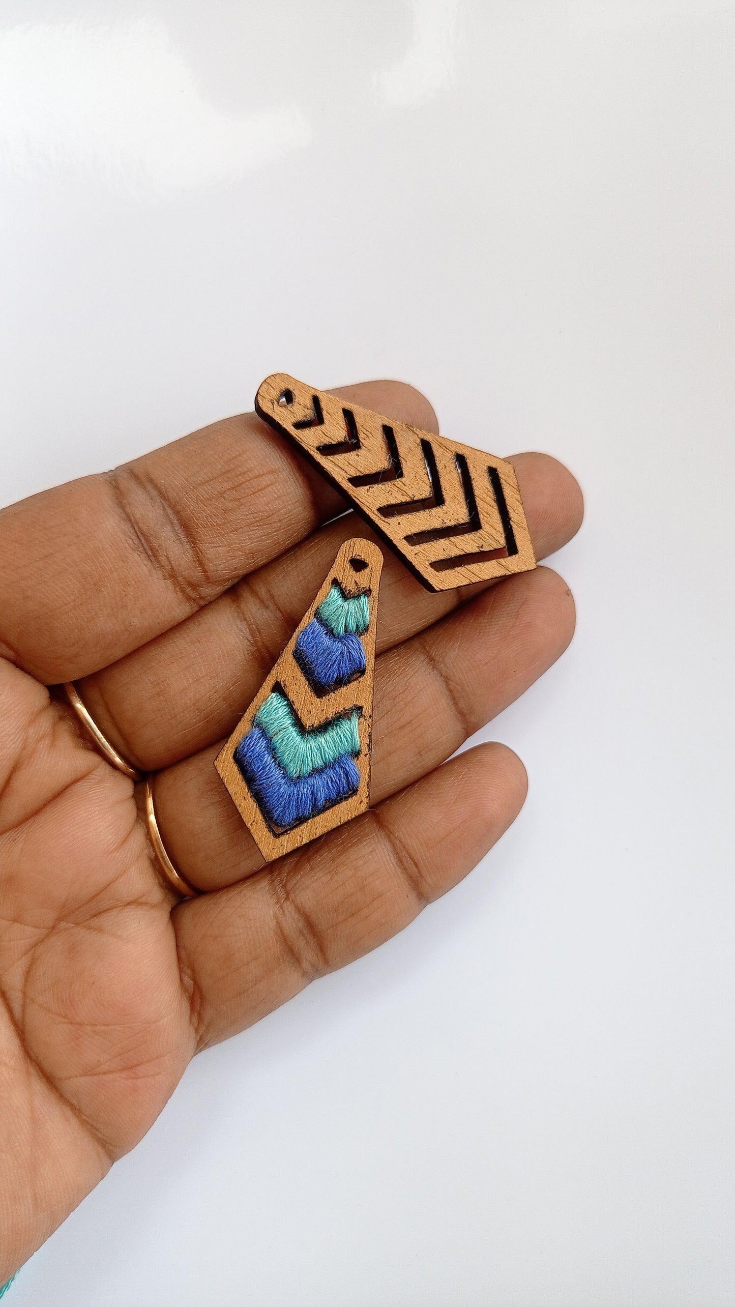 wood embroidery earring chevron pattern earrings stitch it laser cut design file available in pdf svg and dxf | Instructions Manual included