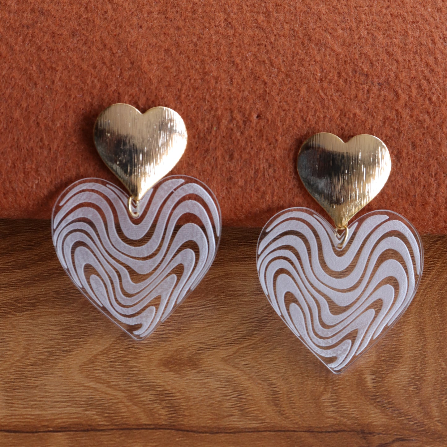 Clear Acrylic Heart Earrings | Real 18K Gold Plated Heart Brass Stud Earrings | Modern Abstract Heart Dangle Earrings | Nickel-Free Lightweight Jewelry