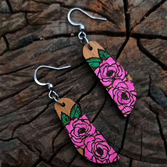 rose wooden earrings | light weight earrings for women | handcrafted jewellery