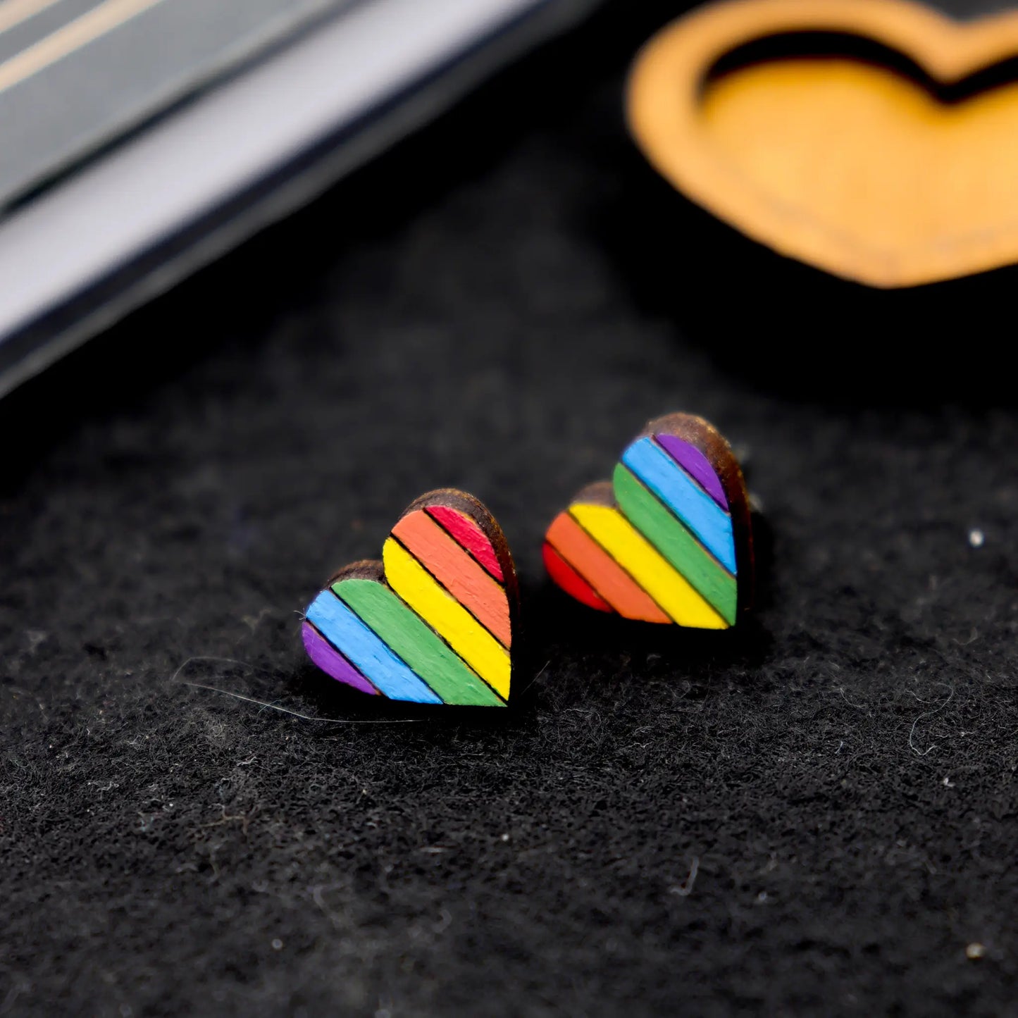 Rainbow heart stud earrings | wood Earrings for women and kids | Bright colours