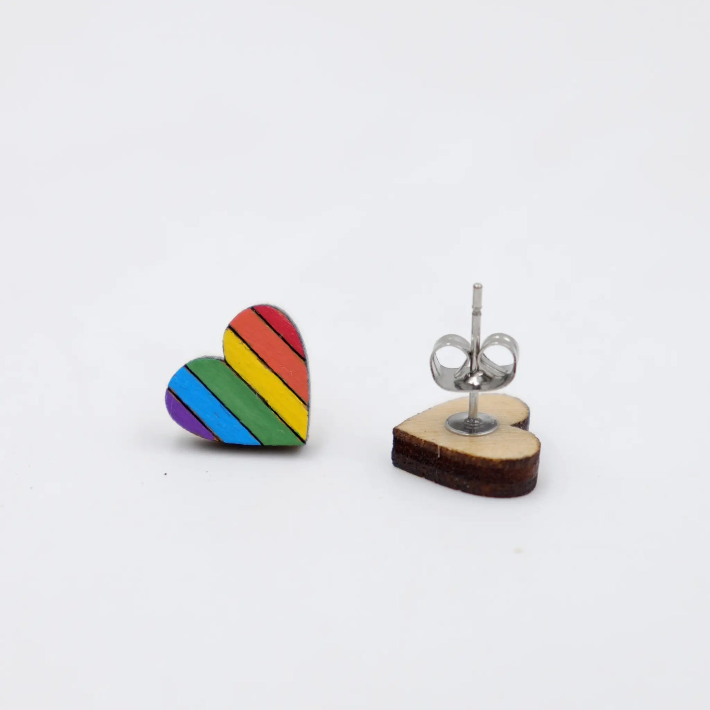 Rainbow heart stud earrings | wood Earrings for women and kids | Bright colours