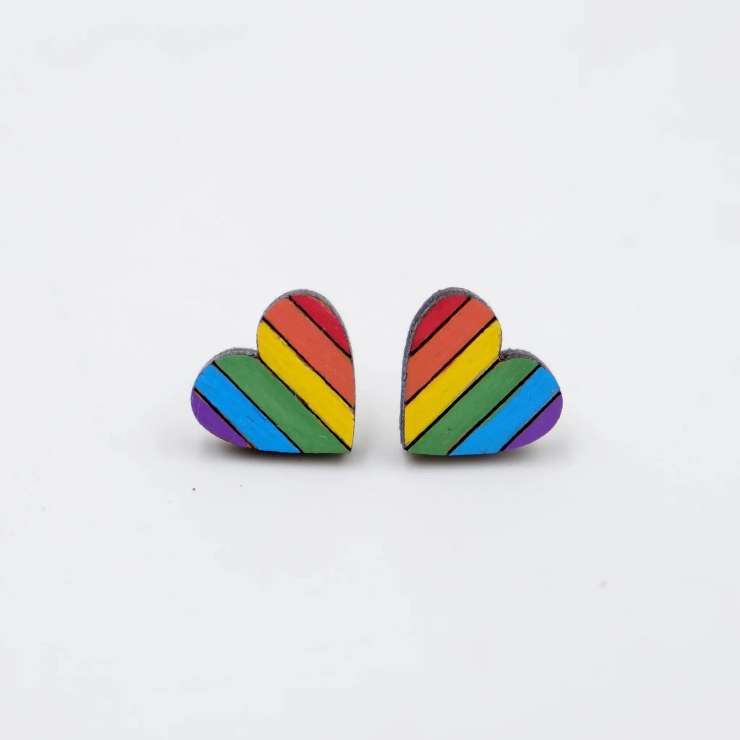 Rainbow heart stud earrings | wood Earrings for women and kids | Bright colours