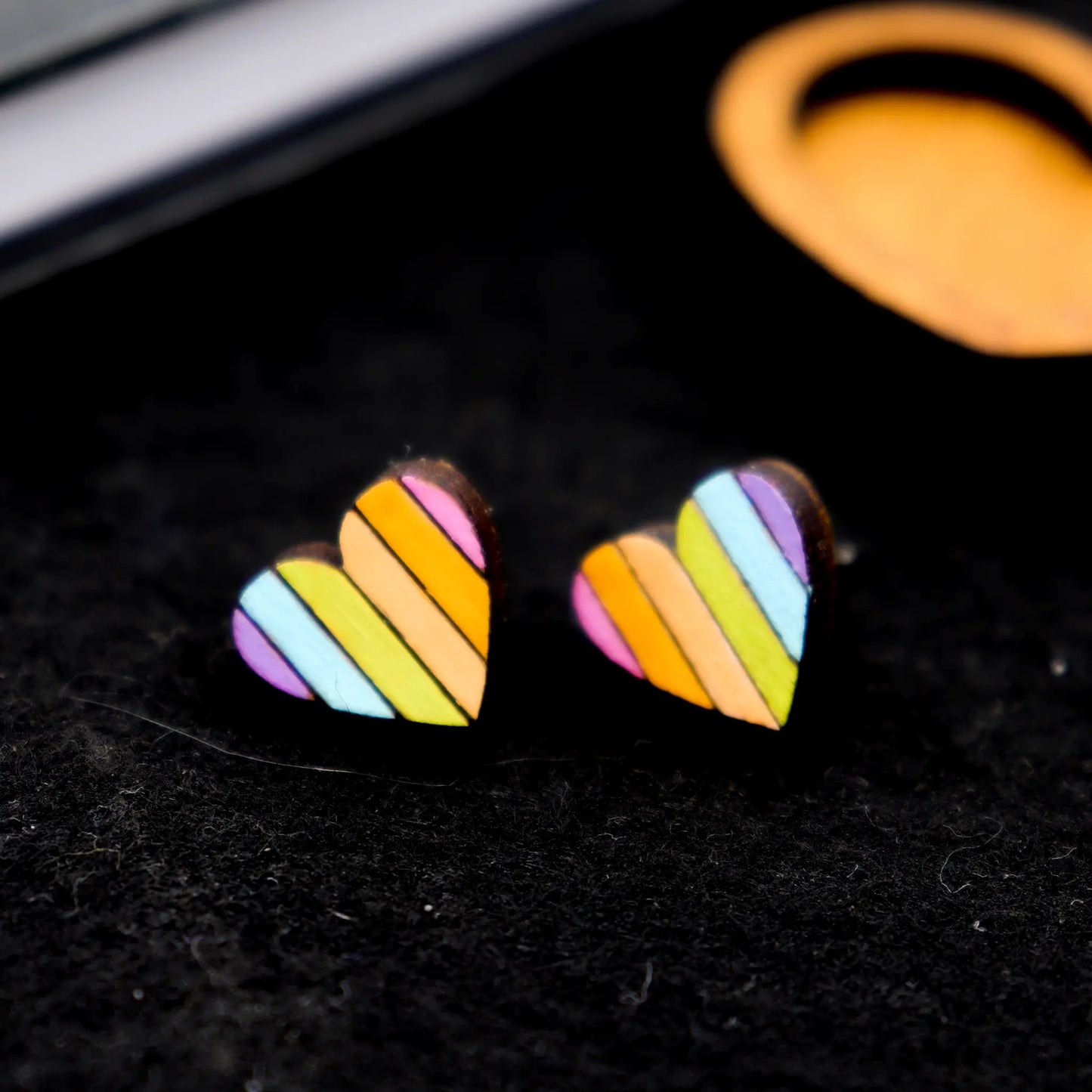 Rainbow heart stud earrings | wood Earrings for women and kids | Pastel colours