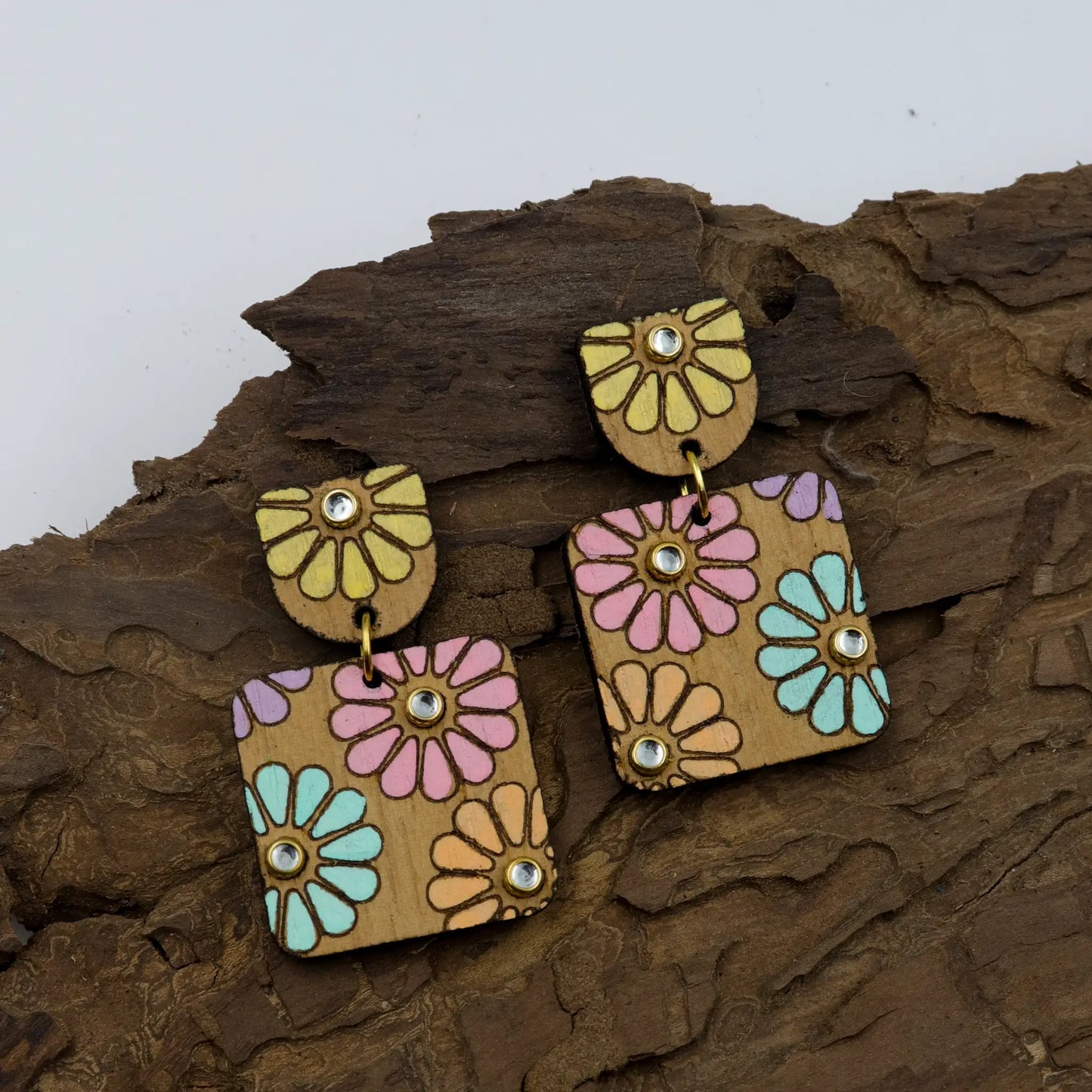 wooden stud earrings