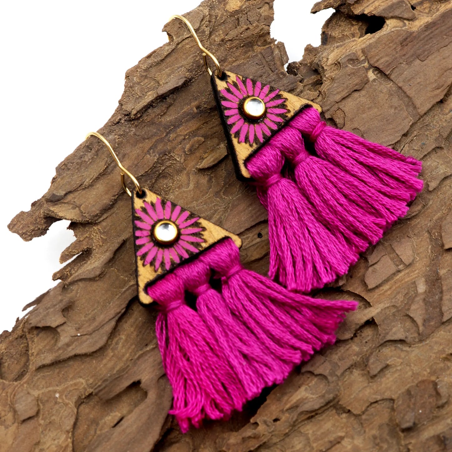 magenta tassel earrings