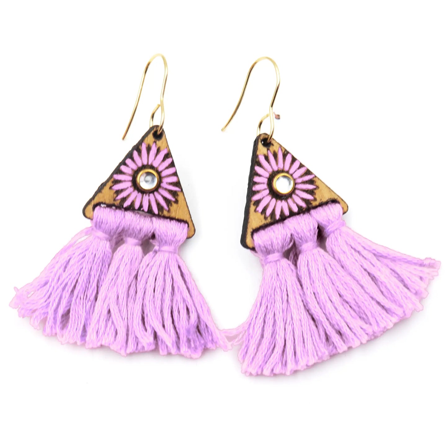 Tassel Earrings | Triangular macrame earrings | wooden floral earrings | Dangle Earrings for women