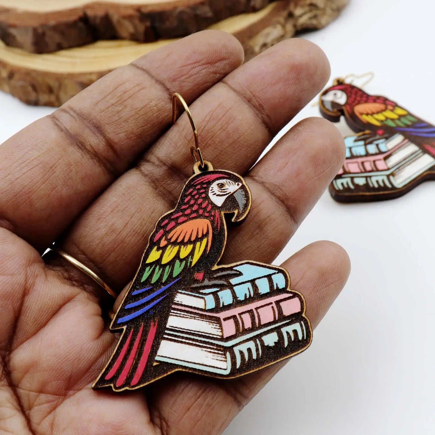 Macaw parrot wooden earrings for women | hand painted wood earring