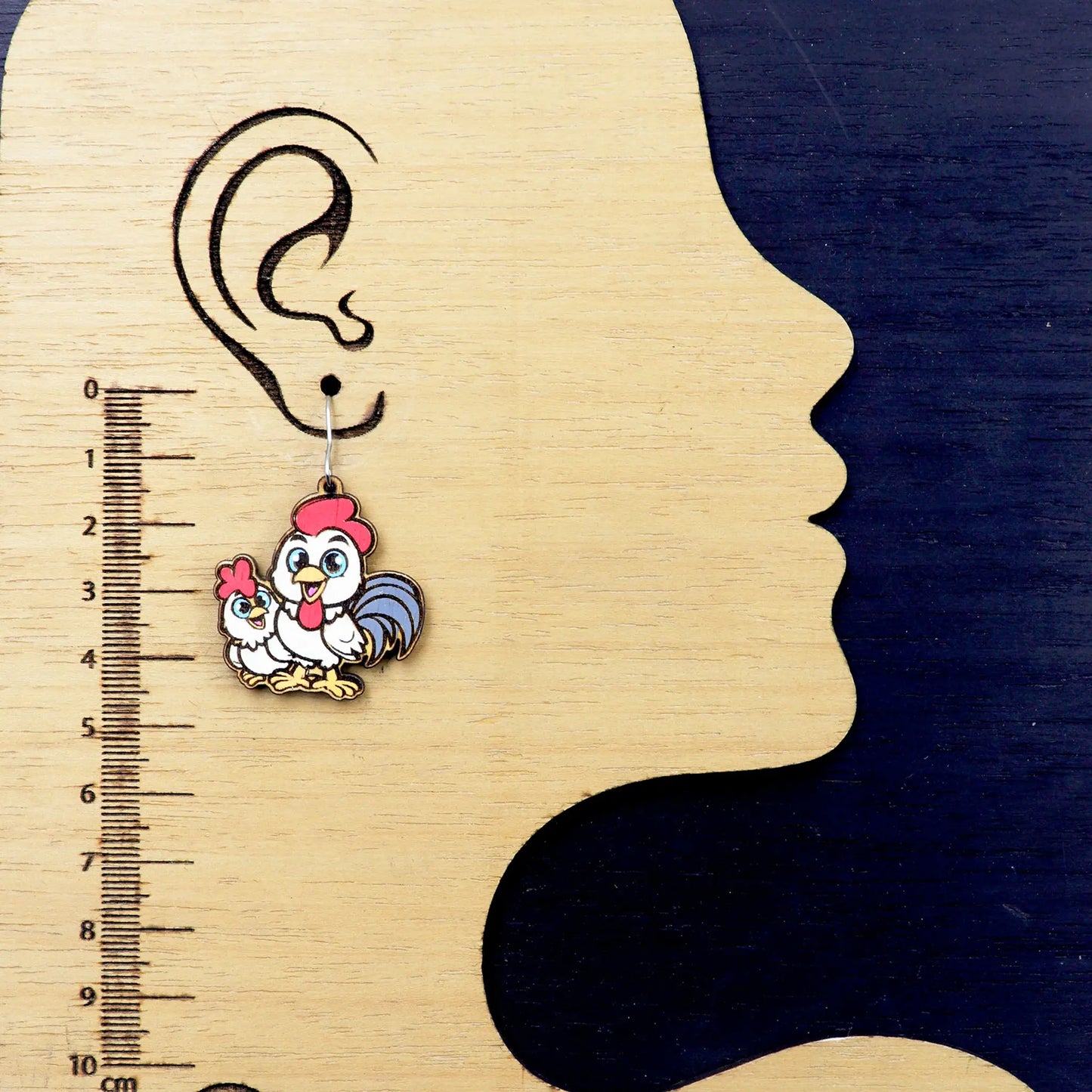 Rooster wooden earrings for women | mom and daughter rooster | hand painted wood earring