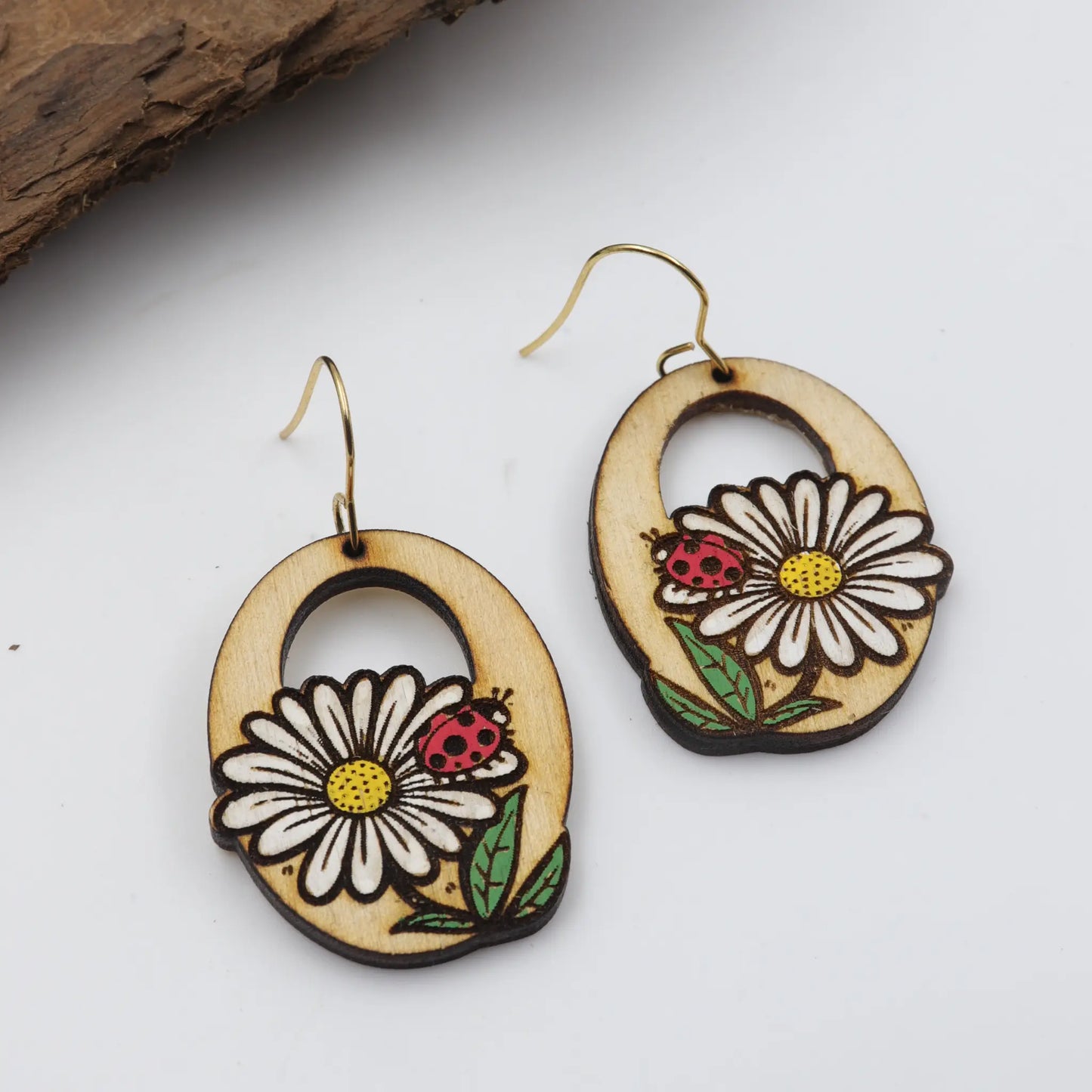 lady bug wood earrings