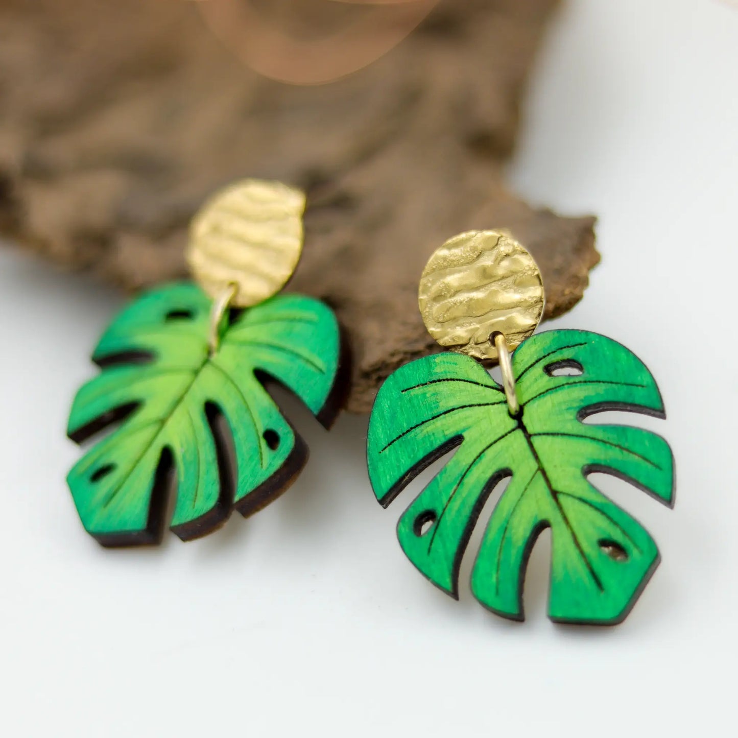 monstera leaf earrings
