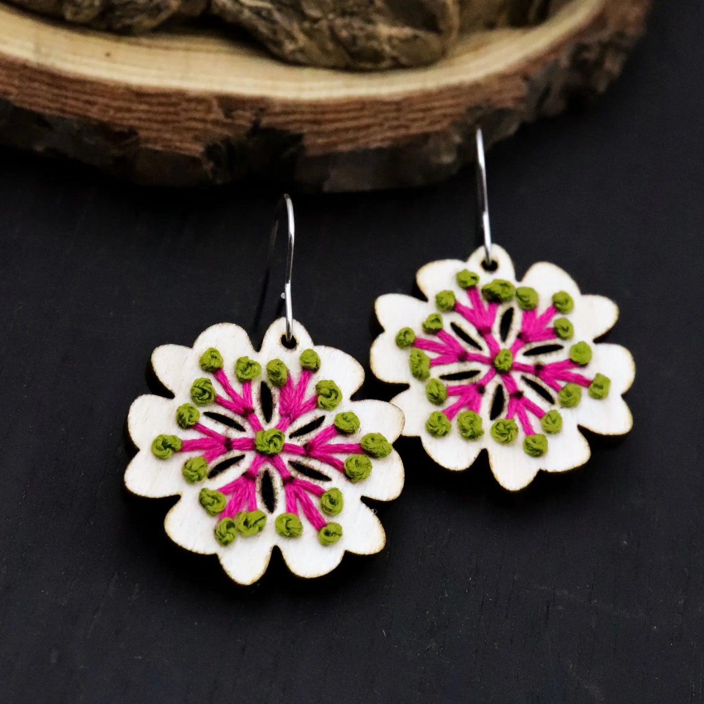 Floral Embroidery Earrings laser cut file for glowforge and other laser cutters in svg , pdf and dxf file format, lighburn compatible