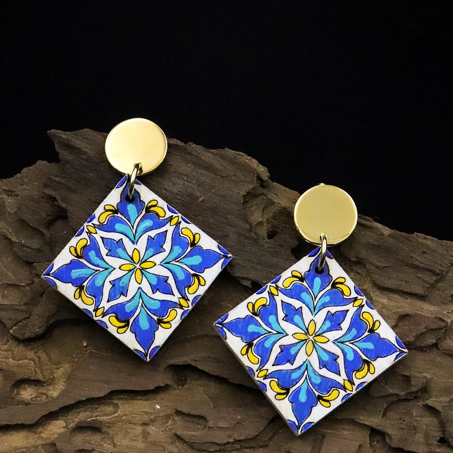 Blue with white earrings
