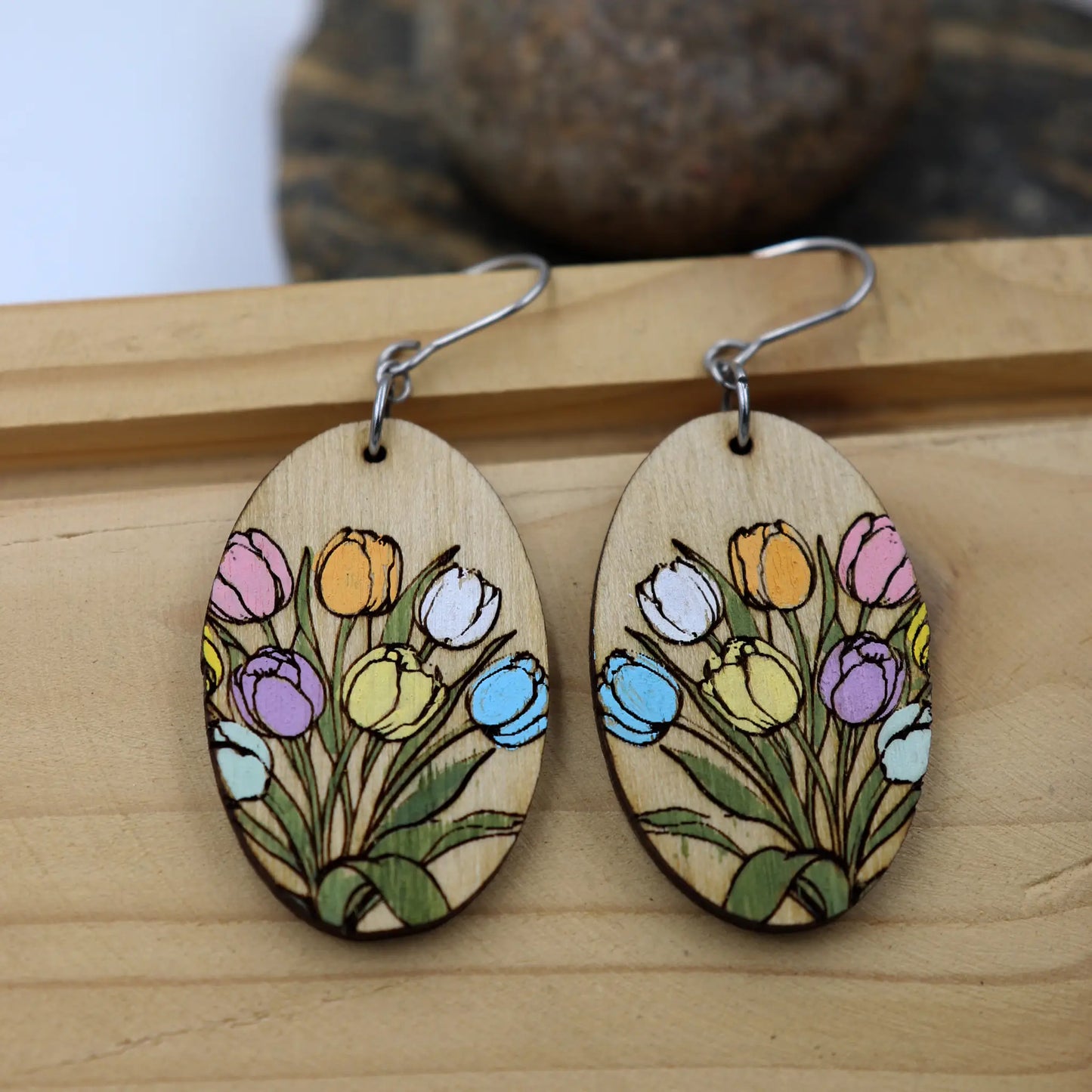 floral wooden earrings