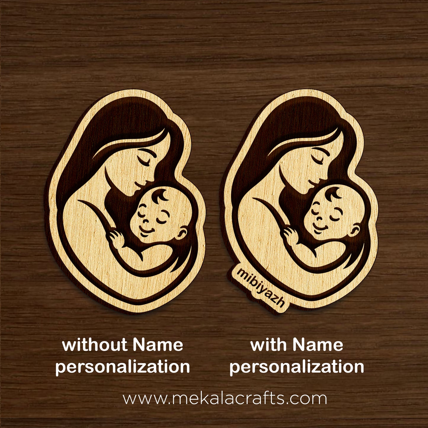 Wooden Mother and Baby Fridge Magnet – Handmade Natural Wood Motherhood Decor Gift