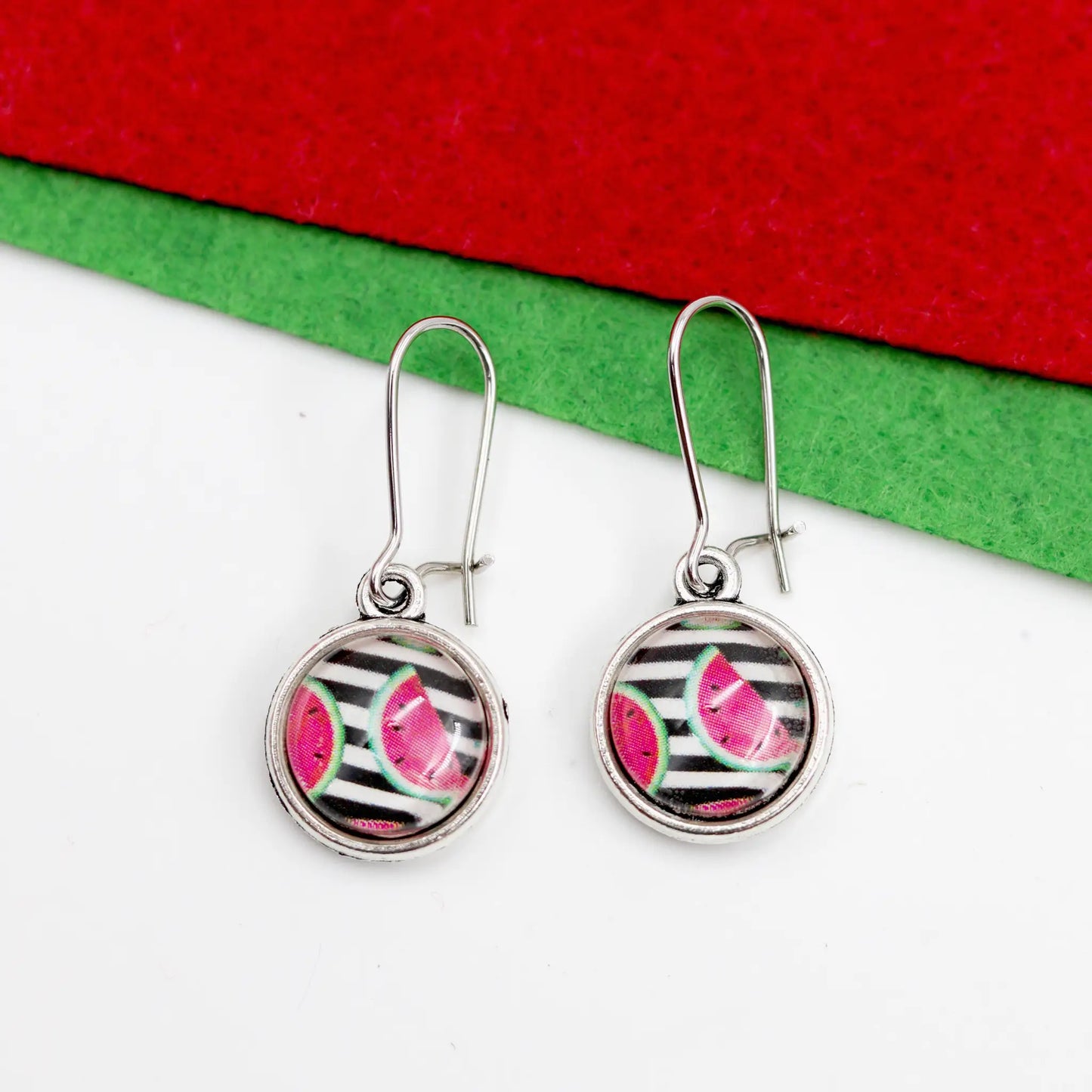 watermelon slice designed glass dome earrings